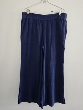 Vineyard Vines navy elastic waist wide leg pants, side pockets, large, new
